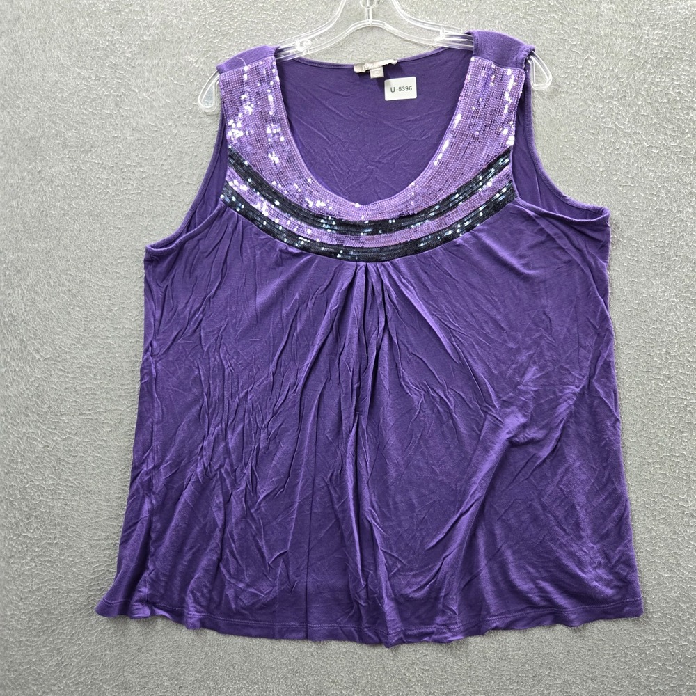 Roz & Ali Women Top 3X‎ Purple Blosue Sequin Sleeveless